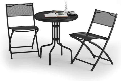 Vista 5 de Giantex - Juego de muebles de jardín estilo bistró de 3 piezas, sillas y mesa plegable