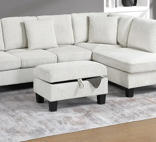 Vista 5 de Juego de sofá modular de 3 piezas con otomana de almacenamiento, sofá en forma de L, sofá modular convertible, sofá de nube de felpa para sala