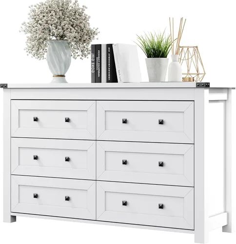 Vista 8 de Xixini - Cómoda para dormitorio con 5 cajones, cómoda alta de madera, organizador moderno de ropa estilo granja, gabinete de almacenamiento con asas