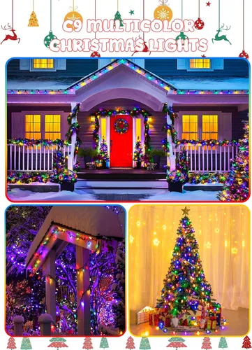 Vista 6 de Paquete de 2 luces de Navidad C9 extensibles para exteriores, 66 pies, 100 LED, multicolor