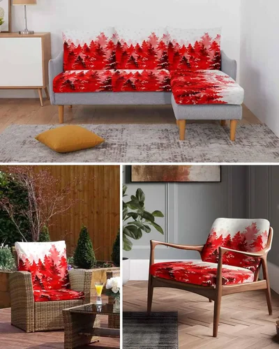Vista 7 de Fundas de cojín rojas para sofá con diseño de árbol de Navidad, funda elástica para sofá con parte inferior elástica, diseño de árbol de Navidad