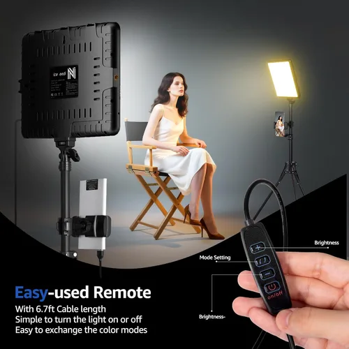 Vista 6 de NiceVeedi Kit de iluminación para fotografía, 2800-6500K Kit de luz LED bicolor para video, luz de estudio regulable con soporte de trípode
