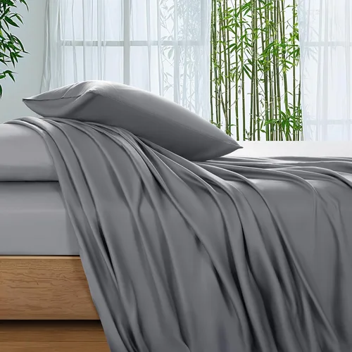 Vista 11 de SONORO KATE Sábanas 100% viscosa derivada de bambú tamaño matrimonial, sábanas ultra transpirables y refrescantes para personas que duermen con Beige