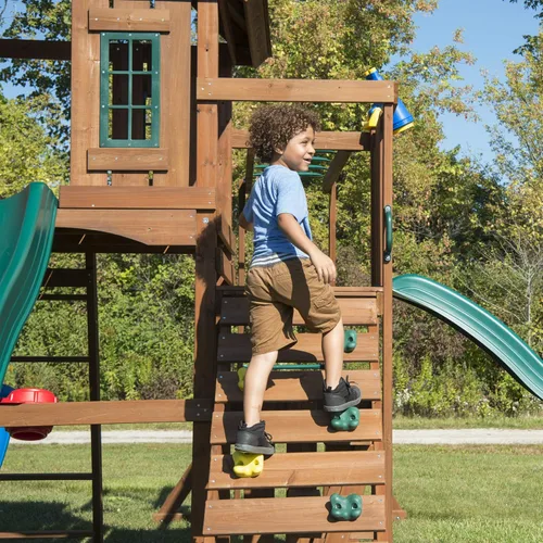 Vista 5 de Swing-N-Slide WS 8354 Knightsbridge - Juego de columpio de madera con dos toboganes, juego de juego, barras de mono, pared de escalada, juego
