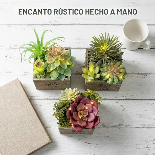 Vista 8 de Plantas artificiales de interior con luces LED, pequeñas plantas Niebla matutina