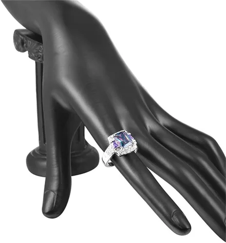 Vista 4 de Ai.Moichien Anillos de compromiso para mujer con topacio arcoíris chapado en plata, anillos de compromiso vintage