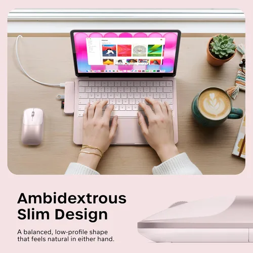 Vista 6 de Satechi Slim EX Wireless Mouse, Multi-Device Bluetooth & 2.4GHz Connection for macOS, Windows, iPadOS, and Android, Quiet Clicks, Anodized Aluminum