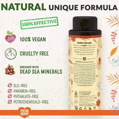 Vista 2 de ecoLove - Champú natural, sin lauril sulfato de sodio, vegano y libre de crueldad, champú seco natural para mujeres, zanahoria y calabaza orgánicas