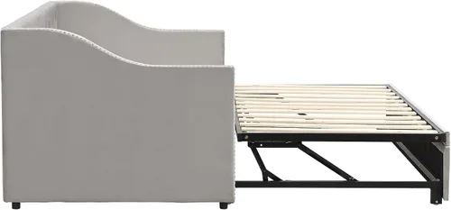 Vista 8 de Harper & Bright Designs Sofá cama extensible de terciopelo de tamaño individual con nido desplegable, marco de sofá cama individual a King con Gris