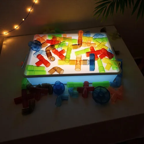 Vista 9 de Caja de luz de pintura de arena de 16 pulgadas, mesa sensorial portátil iluminada para niños y adultos, 3 modos de color y 10 niveles, mesa