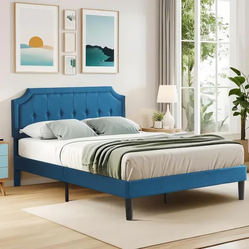 Vista 14 de VECELO - Base de cama tapizada con plataforma individual con cabecera ajustable de panel cosido con botones, fuerte soporte de listones de madera