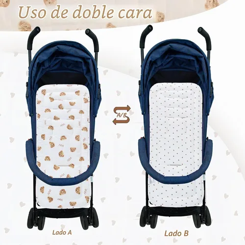 Vista 4 de Cojín para cochecito de bebé, inserto de asiento de automóvil infantil - reversible, universal, transpirable y suave, alfombrilla para cochecito