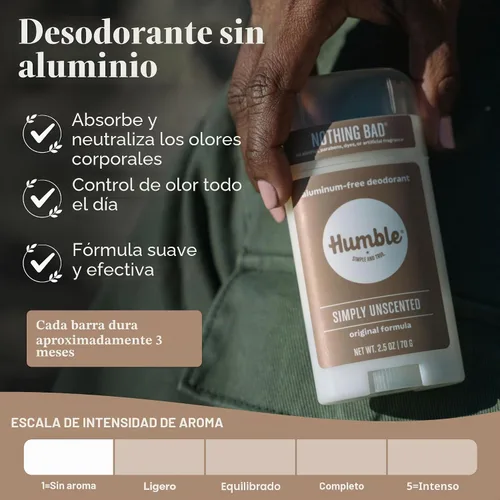 Vista 2 de Humble desodorante sin aluminio, simplemente sin perfume, 1 paquete