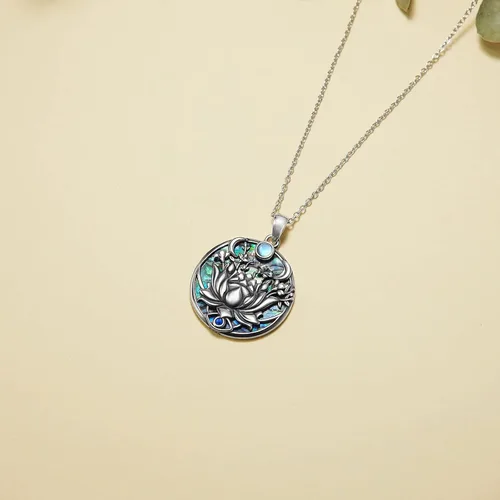 Vista 5 de PROESS Lotus Evil Eye Necklace Sterling Silver Lotus Necklace Evil Eye Pendant Necklace Spiritual Protection Jewelry Gifts for Women Men for