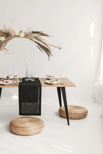 Vista 5 de Pure 100% Linen Table Runner - Thick 260-GSM 15x72-inch Black Table Runner - Natural Fiber Dining Table Runners