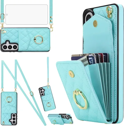 Vista 13 de Asuwish Funda de teléfono para Samsung Galaxy S26 Ultra 5G Wallet Cell Cover con protector de pantalla de vidrio templado, correa para la muñeca