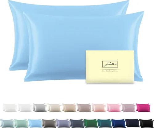Vista 28 de Funda de almohada de seda para cabello y piel, suave, transpirable y resistente, funda de almohada de seda de tamaño Queen, fundas de almohada