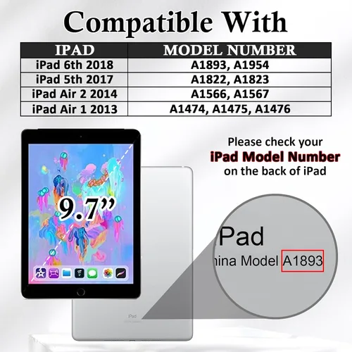 Vista 2 de Funda para iPad de 6ª/5ª generación 2018/2017, para iPad Air 2 2014/Air 1 2013 de 9.7 pulgadas, soporte de visión multiángulo de 9.7 pulgadas, funda