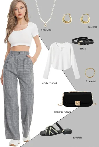 Vista 7 de Tapata Pantalones de pierna ancha para mujer, pantalones de vestir de cintura alta, casuales, elásticos, bolsillos para el trabajo y negocios