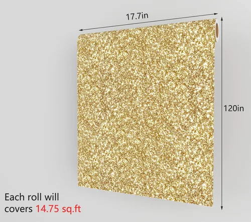 Vista 7 de Decotalk Papel tapiz dorado con purpurina para pegar y despegar de 17.7 x 120 pulgadas, papel de pared dorado para despegar y pegar, papel