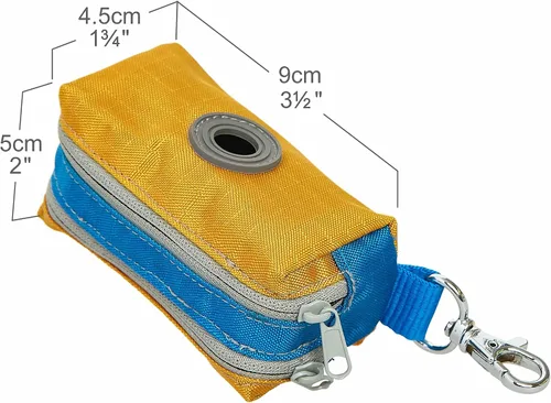 Vista 6 de Dispensador de bolsas de basura para perros estilo arándano, amarillo mostaza, dispensador de bolsas de basura de bloque de color con 2 cremalleras
