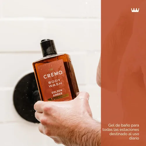 Vista 5 de Cremo Rich-Lathering Golden Amber Gel de baño para hombres, notas de grosella roja, piña, ámbar gris y musgo, 16 onzas líquidas