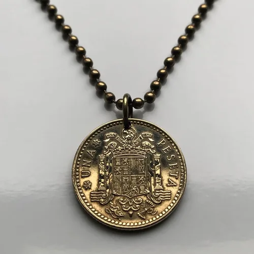 Vista 4 de 1975 España España 1 Peseta moneda colgante escudo Español Madrid Barcelona Sevilla Toledo Málaga Granada Cádiz Córdoba Valencia Bilbao Coruña