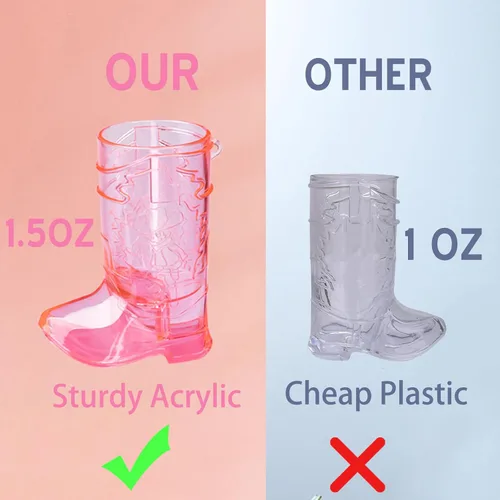 Vista 5 de Esdabem Juego de 16 vasos de tiro para botas vaqueras, mini vasos de chupito de plástico rosa, reutilizables, para vaquera, vaquero, fiesta temática