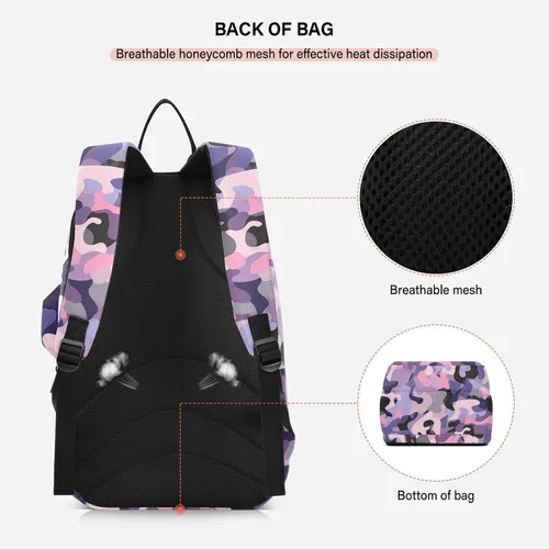 Vista 4 de Unisex Tennis Bag Cute Sturdy Camouflage Purple Pink Gym Bags Travel Backpack for Women, Men, Teenagers bolsa para raqueta de tennis