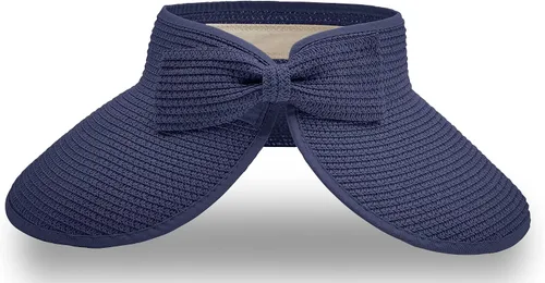 Vista 8 de Visera solar de paja para mujer, ala ancha, protección UPF 50+, sombrero de playa, ajustable, plegable, gorra de cola de caballo con correa