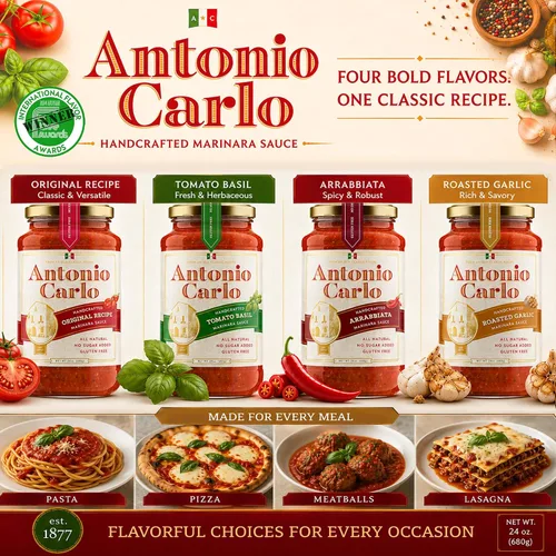 Vista 7 de ¡NUEVO! Antonio Carlo Autentico Italiano (3 Generaciones) Salsa de Marinara Artesanal Gourmet – FRESCO, Sin Conservantes, Salsa Vegana de Espagueti