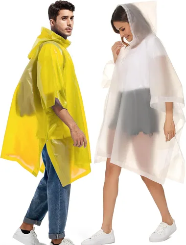 Vista 20 de Paquete de 2 ponchos de lluvia para adultos, reutilizables, impermeables, de supervivencia, emergencia, resistente, con capucha con cordón