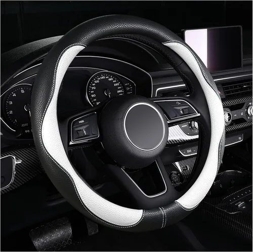 Vista 11 de Funda negra para volante de automóvil, antideslizante, transpirable, cómoda, de cuero PU, lindo protector universal, accesorios interiores
