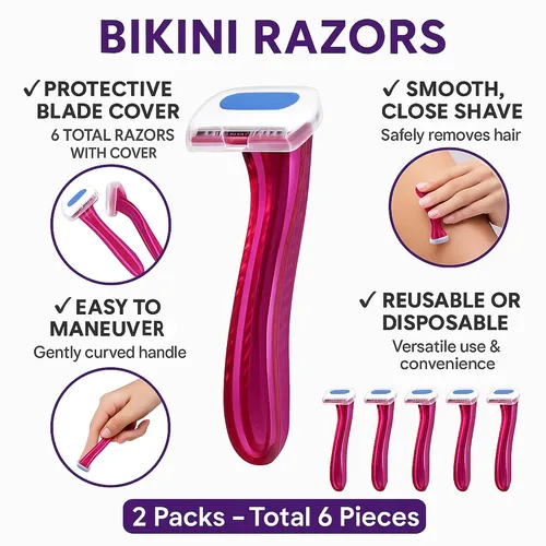 Vista 9 de Paquete de 2 maquinillas de afeitar de bikini – Total 6 piezas – Afeitadoras desechables reutilizables para el área del bikini de mujer – Ideal