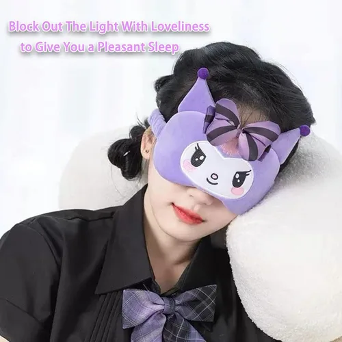 Vista 6 de Máscara de dormir Kawaii para niñas y mujeres, máscara de dormir de dibujos animados suave de felpa para niños, sombras de ojos para niños, regalos