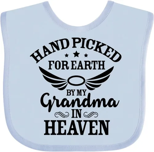 Vista 13 de inktastic Handpicked for Earth By My Grandma in Heaven Angel Wings Baby Bib