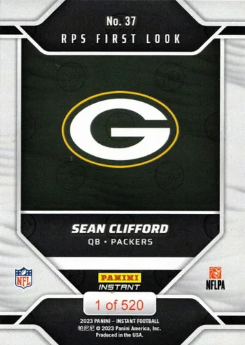 Vista 2 de 2023 Panini Instant Football #37 Sean Clifford Rookie Card Packers - Only 520 made!