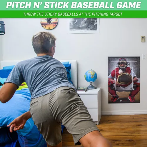 Vista 2 de GoSports Pitch N' Stick Kids Baseball Pitching Game - Choose Between Wall Poster Game Set or 4 Replacement Sticky Ball Baseballs