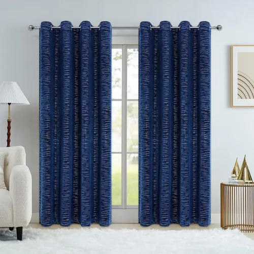 Vista 6 de PLWORLD Cortinas de terciopelo beige de 63 pulgadas de largo para sala de estar, dormitorio, patrón de línea de lujo suave con estampado metálico