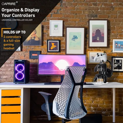 Vista 33 de OAPRIRE Headset and Controller Stand with Lights, 2 Tier Acrylic Game Controller Holder, Controller and Headset Stand for Desktop,Universal Design