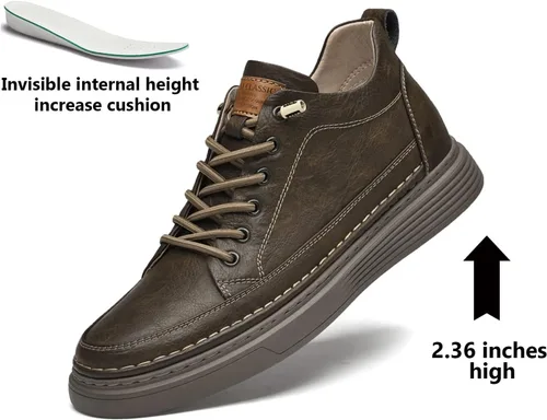 Vista 5 de Zapatos Oxford casuales de cuero para hombre, zapatos de vestir de moda con cordones invisibles para aumentar la altura, suela antideslizante