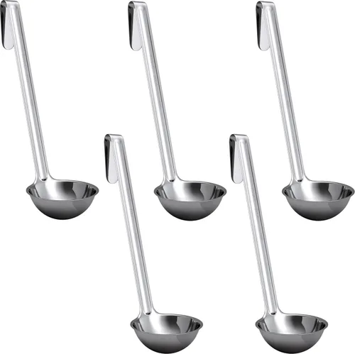 Vista 14 de Cucharón de sopa súper resistente y ergonómico de 1 onza, 1 paquete. Cucharones de acero inoxidable con asas largas. Los mejores accesorios
