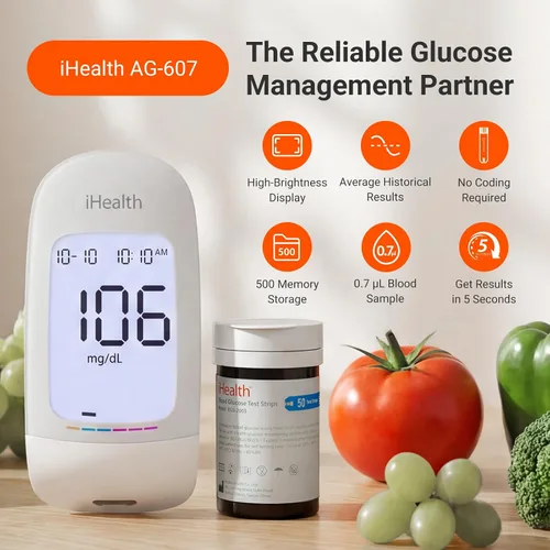 Vista 2 de Kit de monitor de glucosa en sangre iHealth Acacia, 100 tiras de glucómetro, 100 lancetas, 1 monitor de azúcar en sangre, 1 dispositivo de punción
