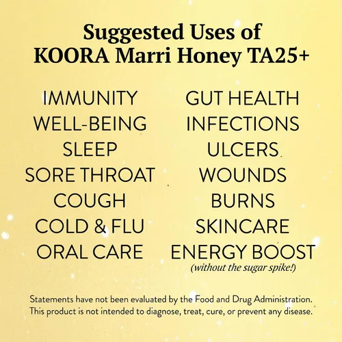 Vista 8 de KOORA Miel de Marri TA 25+ (MGO 1197+ Miel Manuka de Calidad Equivalente) Miel Cruda Medicinal de Bajo Índice Glucémico para la Salud Diaria y Apoyo