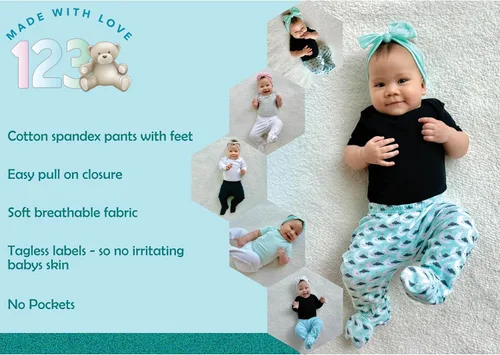 Vista 2 de 123 Bear - Pantalones suaves de algodón con spandex para bebé con pies