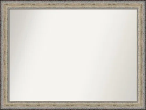 Vista 125 de Amanti Art Espejo de baño plateado para sobre el fregadero, 28 x 37 pulgadas, elegante espejo rectangular de peltre cepillado, marco de madera