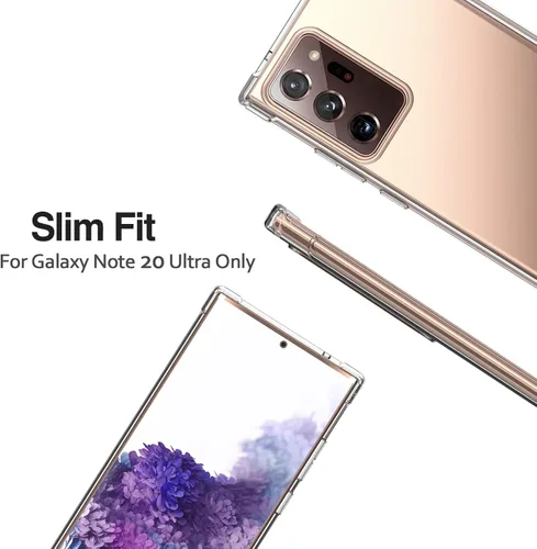 Vista 7 de KIOMY Funda transparente para Samsung Galaxy Note 20 Ultra 5G, diseño híbrido, carcasa trasera de policarbonato duro con marco elevado de TPU