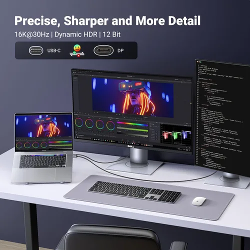 Vista 5 de UGREEN Cable USB C a DisplayPort 2.1 16K@30Hz 8K@120Hz 40Gbps Thunderbolt 4/3 a DisplayPort Cable Trenzado de Aluminio Compatible con iPhone 17/16
