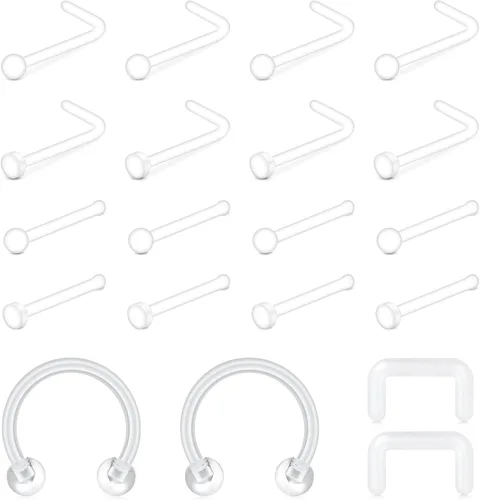 Vista 12 de QWALIT Aretes de nariz transparentes para el trabajo, piercings de nariz transparentes para el trabajo, piercing de nariz de plástico transparente