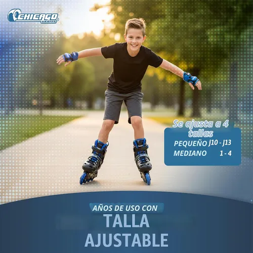 Vista 6 de Chicago Inline Training Roller Skates with Protective Gear for Kids – Durable, Top Performance Roller Blades, Wrist Guards, Kneepads & Backpack